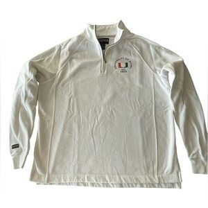 🧡Janspot University of Miami Men’s size XL 1/4 zip. White w/ green & orange logo